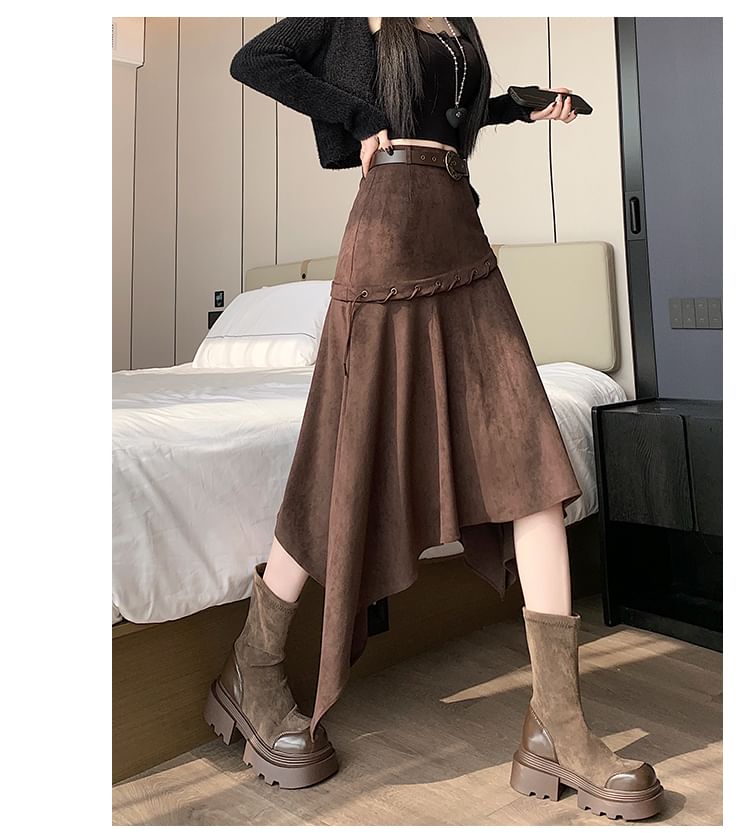 Asymmetrical Faux Suede A-Line Skirt