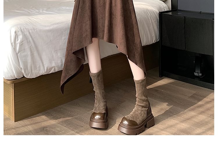 Asymmetrical Faux Suede A-Line Skirt