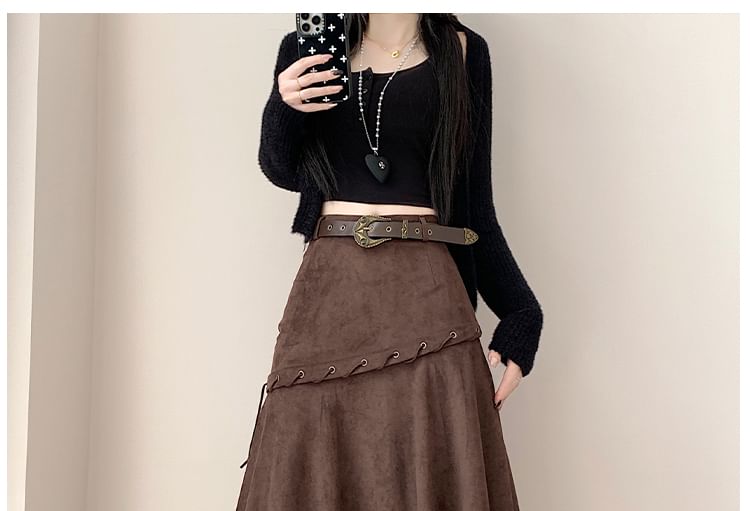 Asymmetrical Faux Suede A-Line Skirt