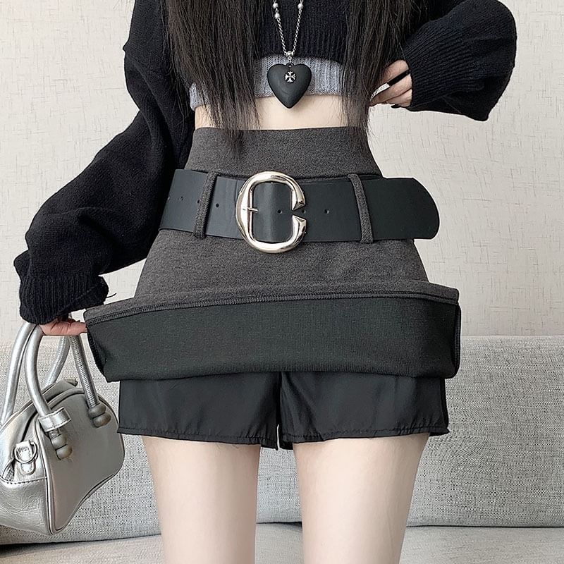 High Waist Thick Belt Detail Mini A-Line Skirt