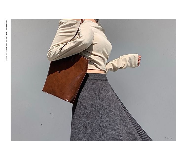 High Waist Asymmetrical Knit Midi A-Line Skirt