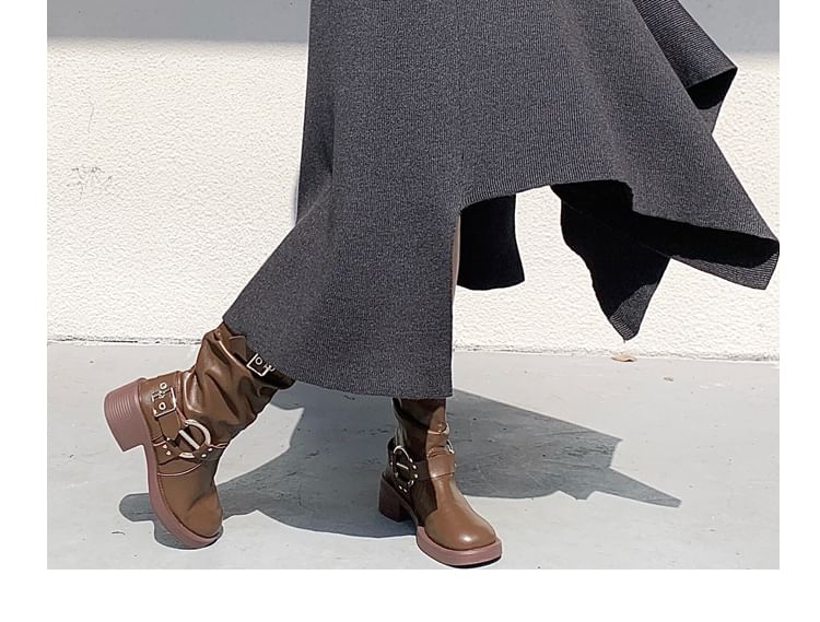 High Waist Asymmetrical Knit Midi A-Line Skirt