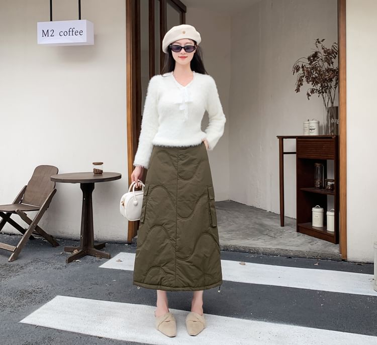 Quilted Midi A-Line Cargo Skirt