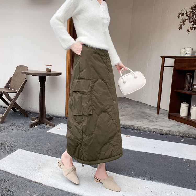 Quilted Midi A-Line Cargo Skirt