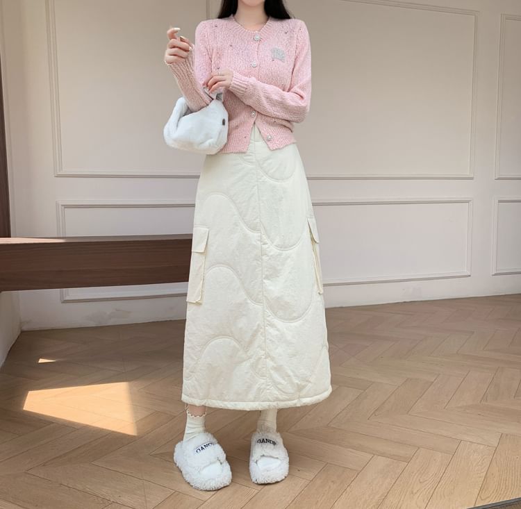 Quilted Midi A-Line Cargo Skirt