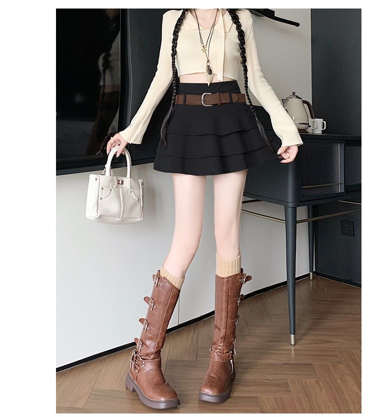 Tiered Ruffle Mini A-Line Skirt