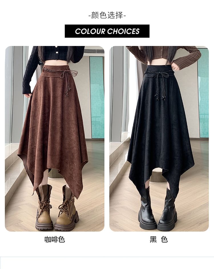 Asymmetrical Faux Suede Midi A-Line Skirt