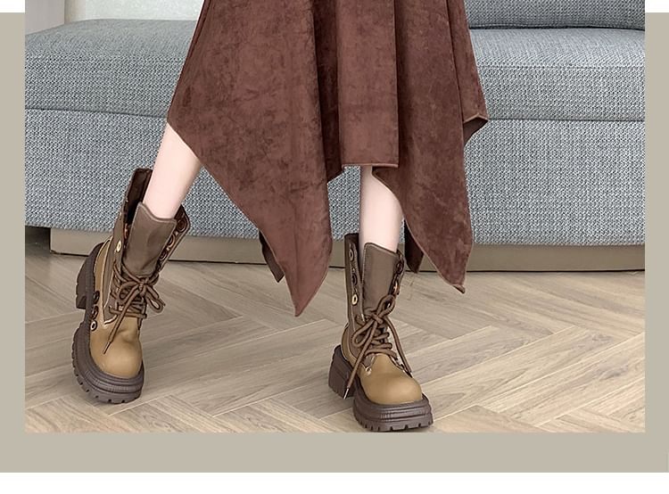 Asymmetrical Faux Suede Midi A-Line Skirt