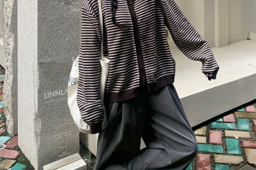Round Neck Striped Cardigan