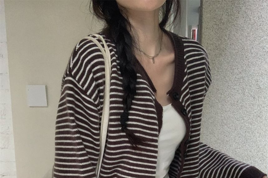 Round Neck Striped Cardigan
