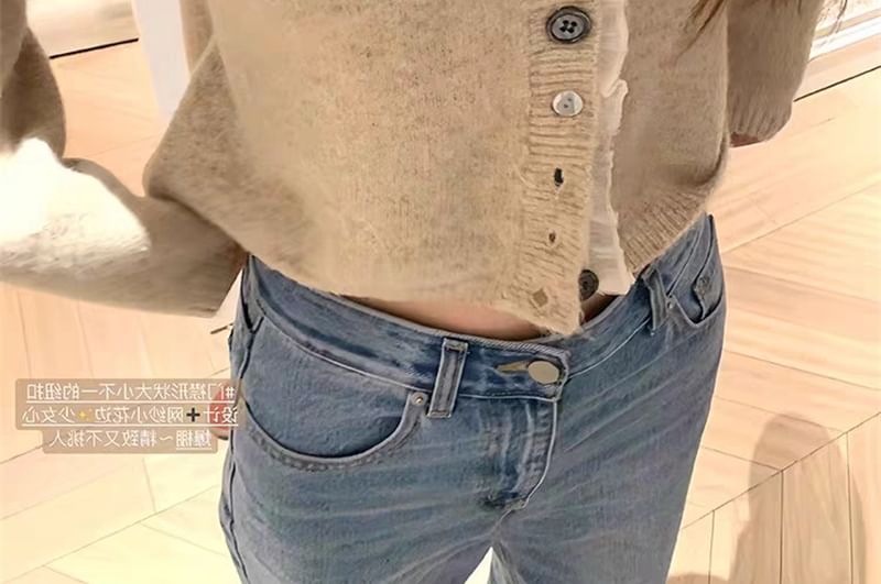 Crew Neck Frill Trim Button-Up Crop Cardigan