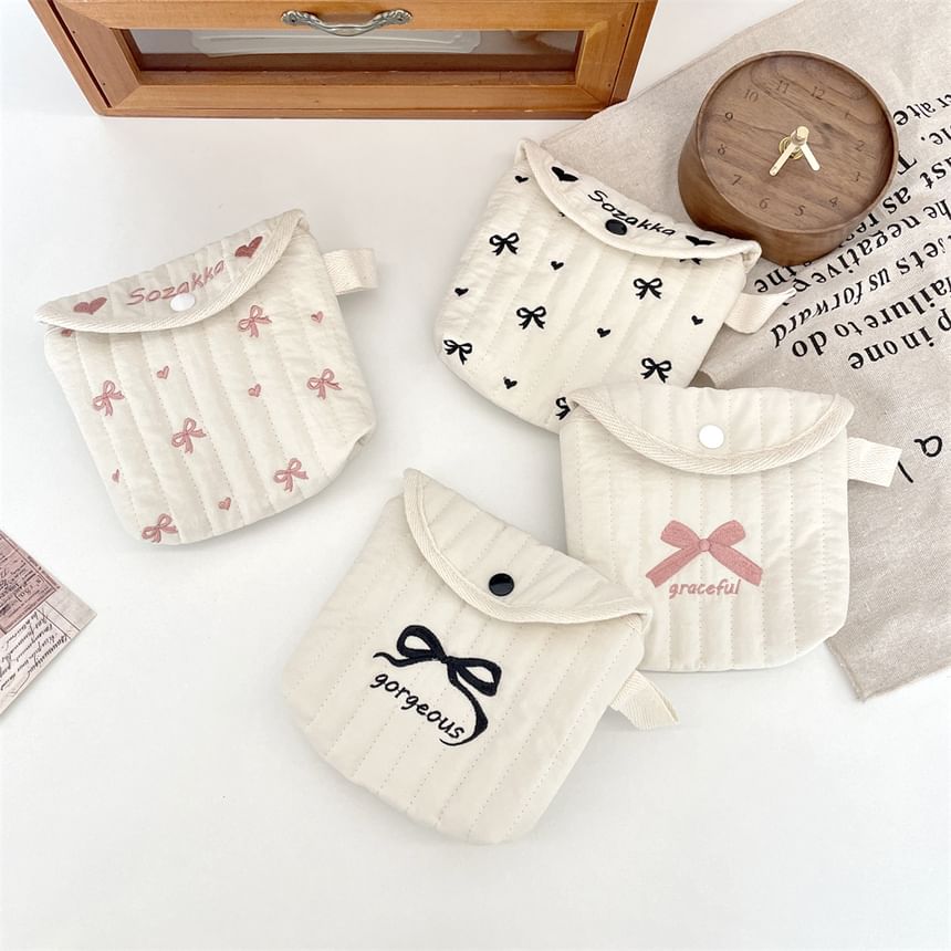 Bow Embroidered Fabric Sanitary Pouch (Various Designs)
