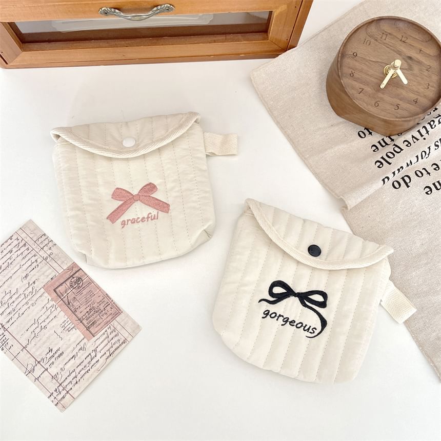 Bow Embroidered Fabric Sanitary Pouch (Various Designs)