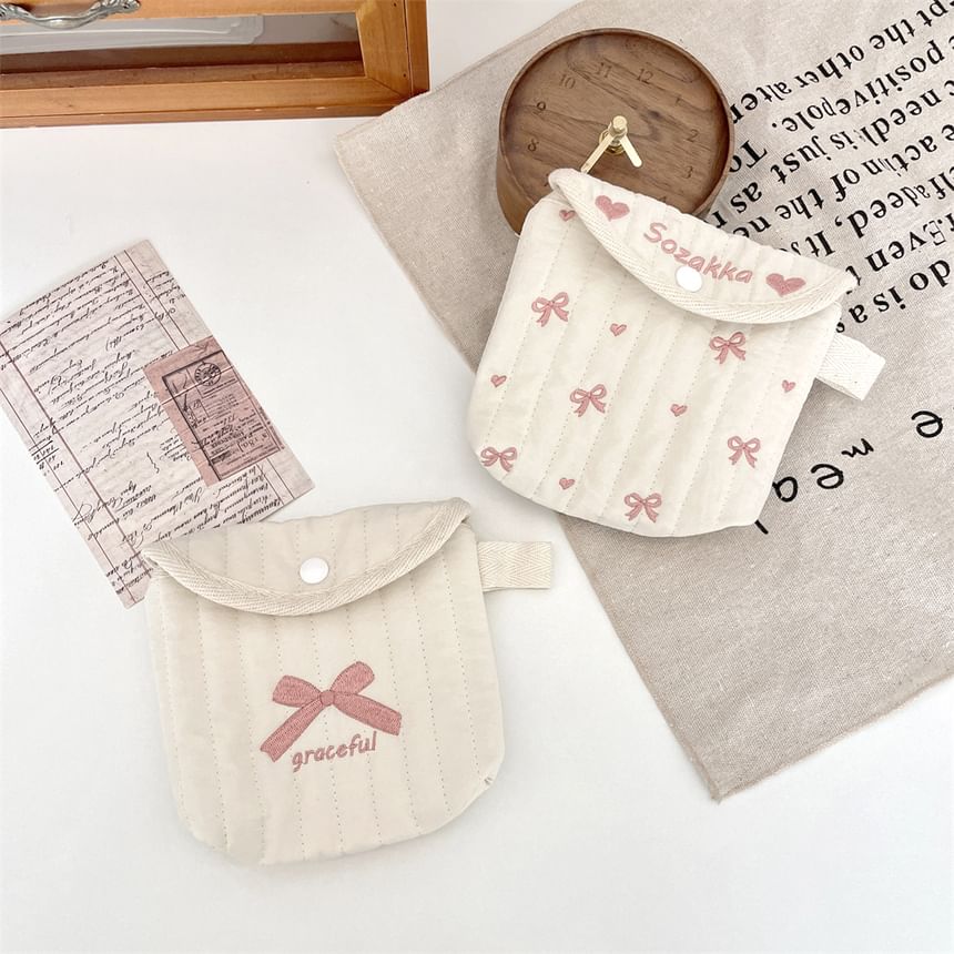 Bow Embroidered Fabric Sanitary Pouch (Various Designs)