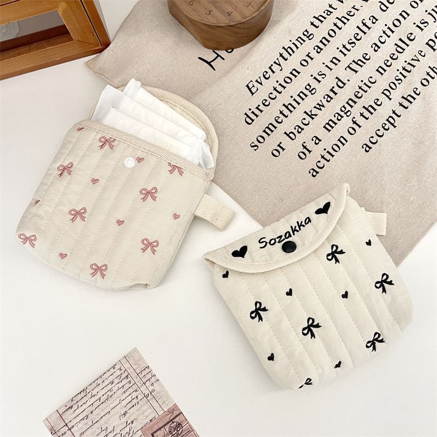 Bow Embroidered Fabric Sanitary Pouch (Various Designs)
