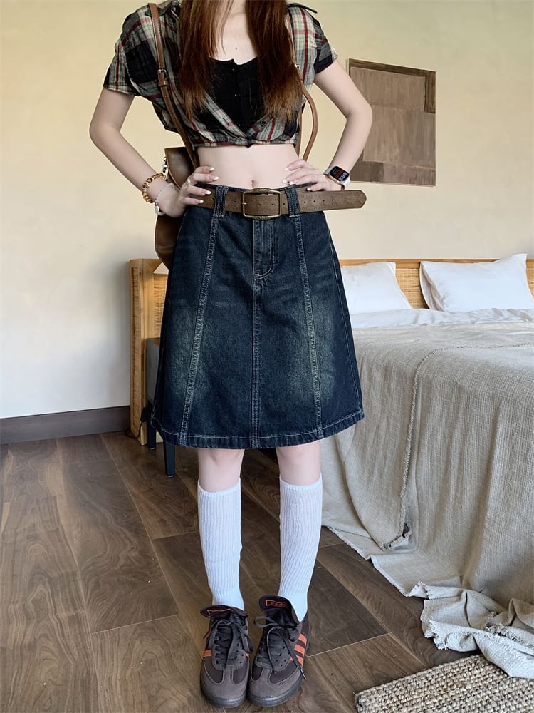 High Waist Denim A-Line Skirt