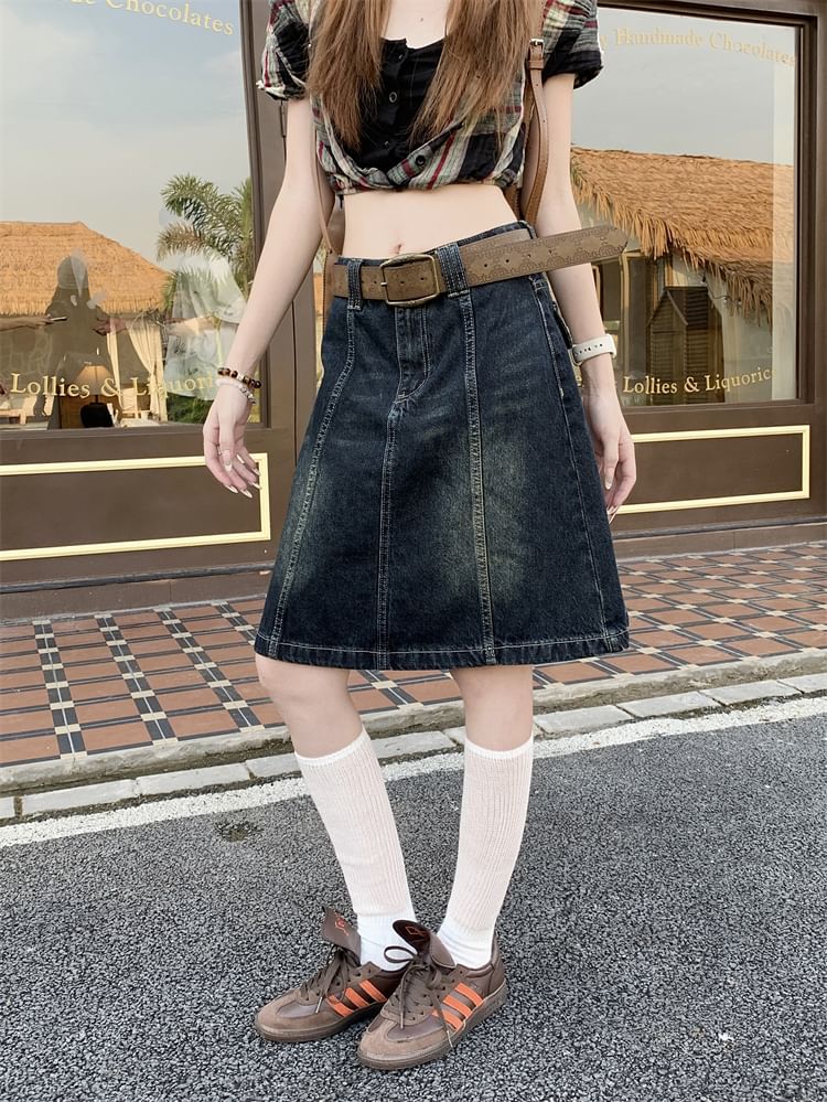 High Waist Denim A-Line Skirt