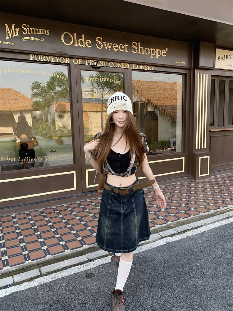 High Waist Denim A-Line Skirt