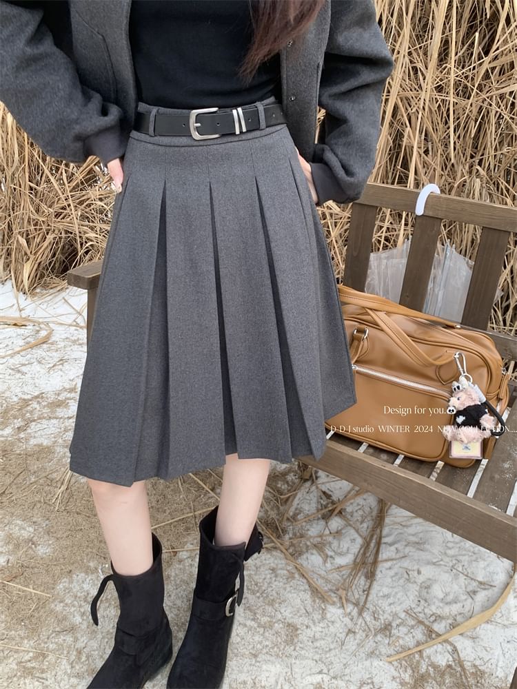 High Rise Pleated A-Line Skirt