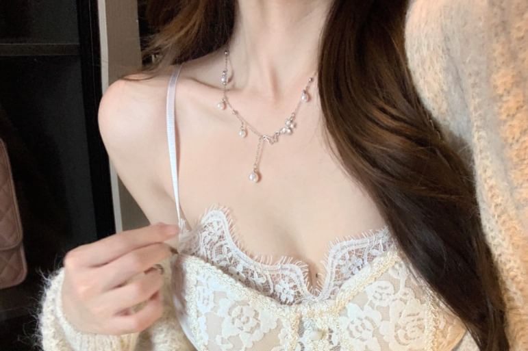 Plain Fluffy Trim Hooded Open Front Cardigan / V-Neck Lace Crop Camisole Top / High Waist Lace Trim Tiered Mini A-Line Skirt