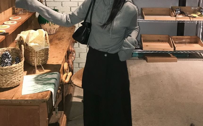 Drawstring Hooded Henley Knit Top with Long Sleeves