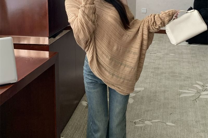Ribbed Sweater with Boat Neckline