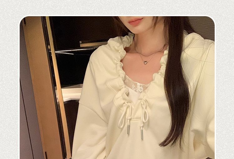 Drawstring Hoodie with V-Neckline