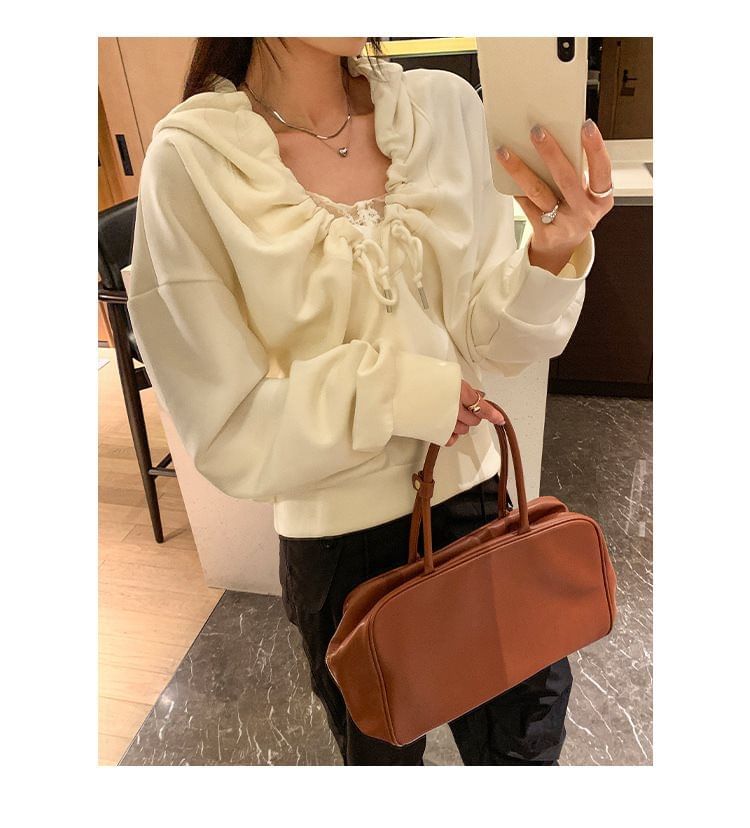 Drawstring Hoodie with V-Neckline