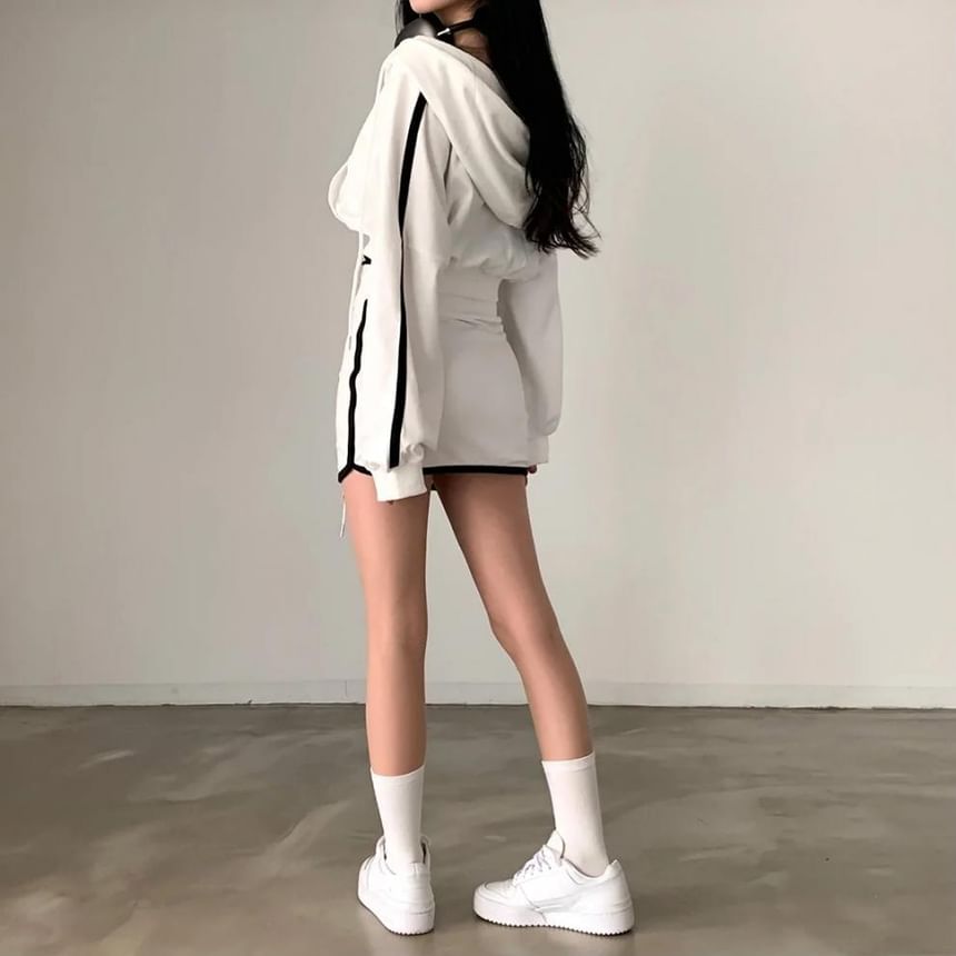 Striped Crop Hoodie & Drawstring Waist Pencil Skirt Set