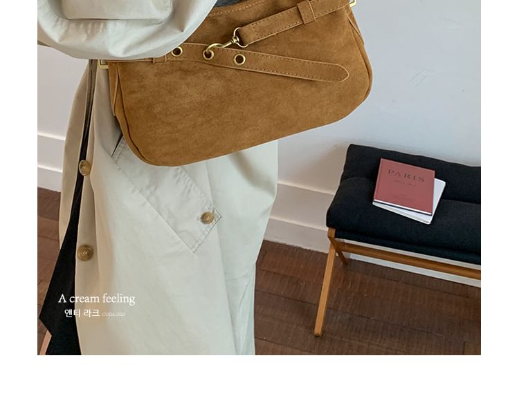 Plain Belted Faux Suede Shoulder Bag