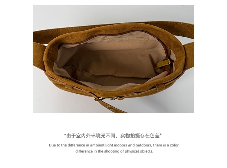 Plain Belted Faux Suede Shoulder Bag