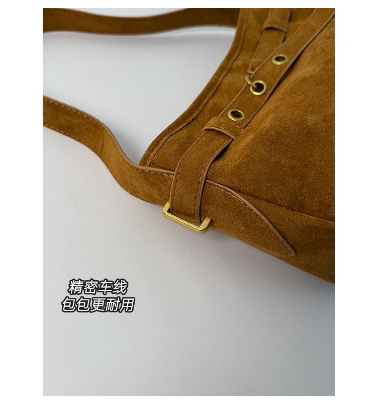 Plain Belted Faux Suede Shoulder Bag