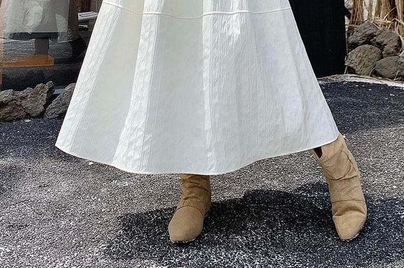 Elastic Waist Tiered Midi A-Line Skirt