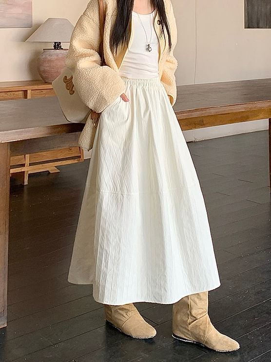 Elastic Waist Tiered Midi A-Line Skirt