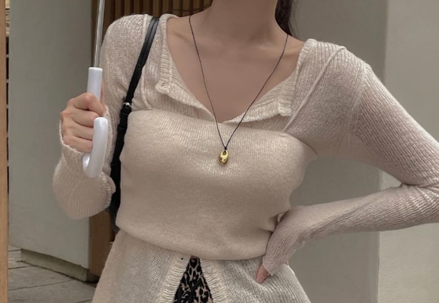 Set: Ribbed Crop Knit Camisole Top + Crew Neck Cardigan