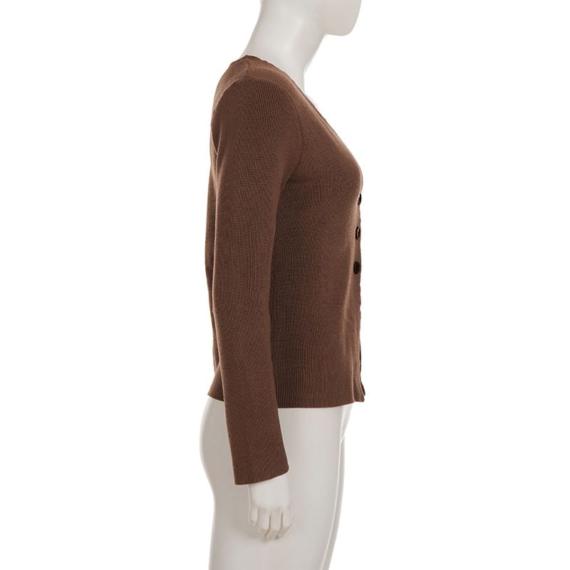 V-Neck Plain Ribbed Cardigan