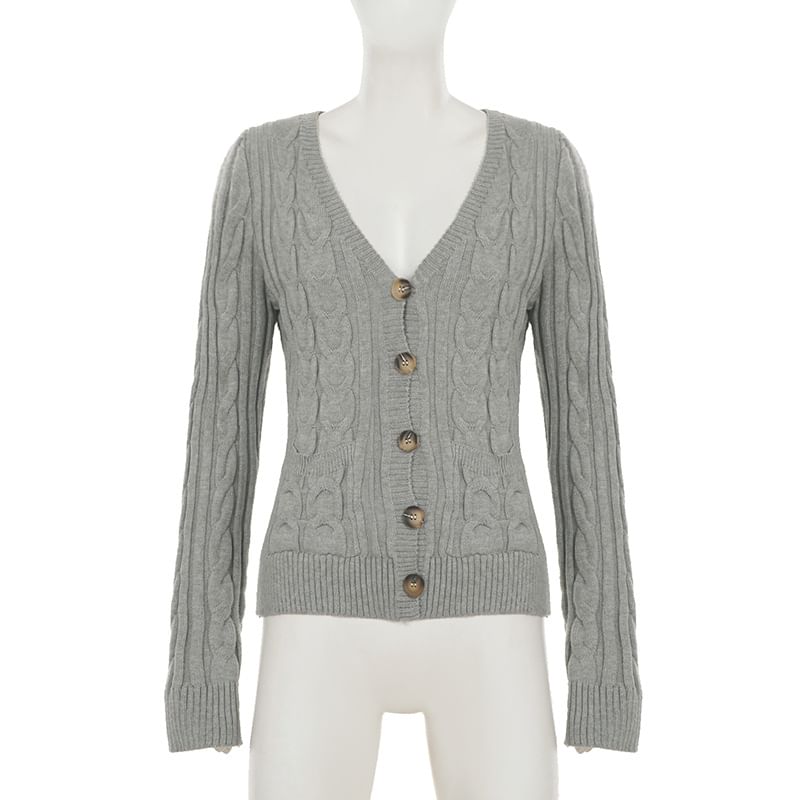 V-Neck Melange Cable Knit Cardigan
