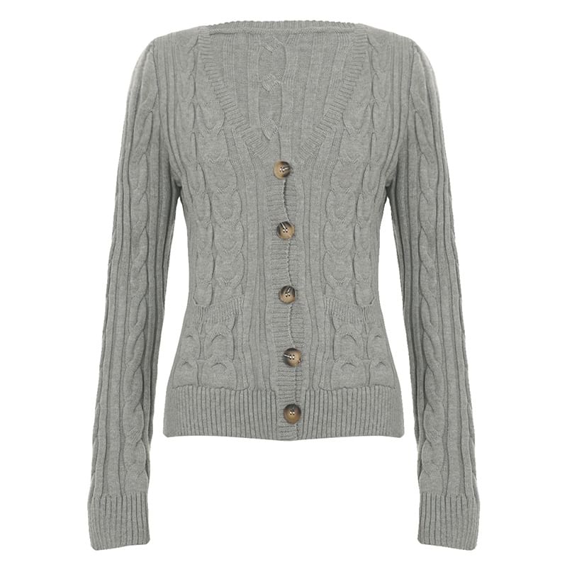 V-Neck Melange Cable Knit Cardigan