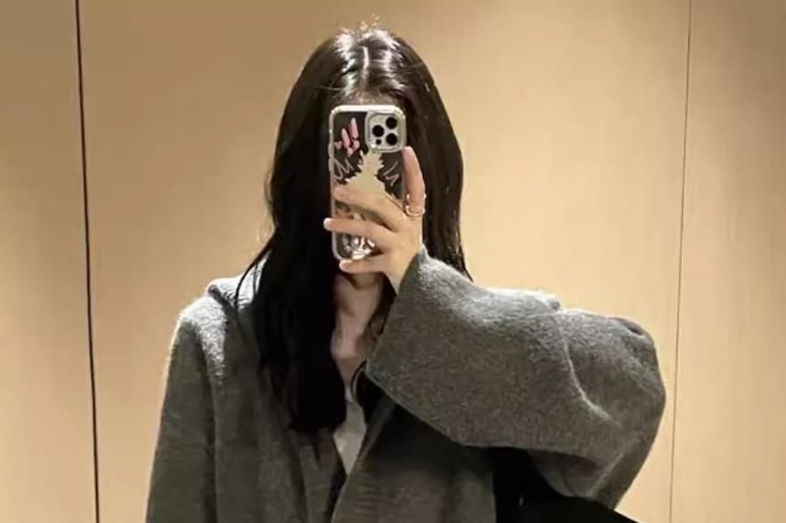 Hooded Button-Up Plain Oversized Cardigan