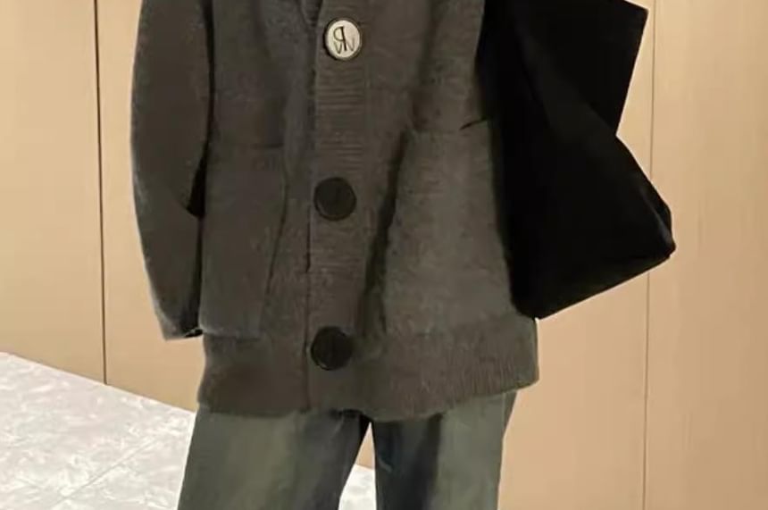 Hooded Button-Up Plain Oversized Cardigan