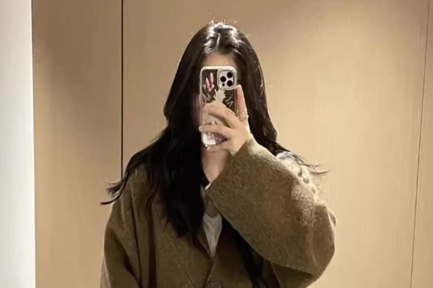 Hooded Button-Up Plain Oversized Cardigan