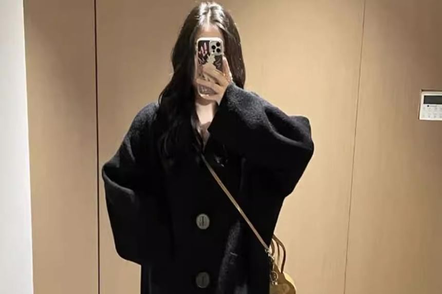 Hooded Button-Up Plain Oversized Cardigan