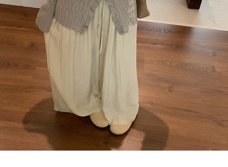 V-Neck Plain Ruffle Ribbed Cardigan