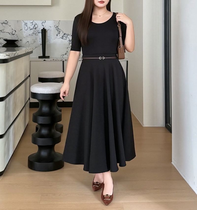 High Waist Plain Maxi A-Line Skirt