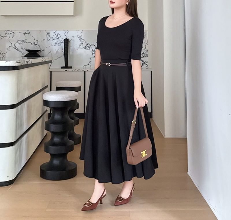 High Waist Plain Maxi A-Line Skirt
