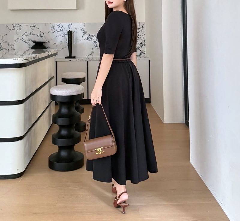 High Waist Plain Maxi A-Line Skirt