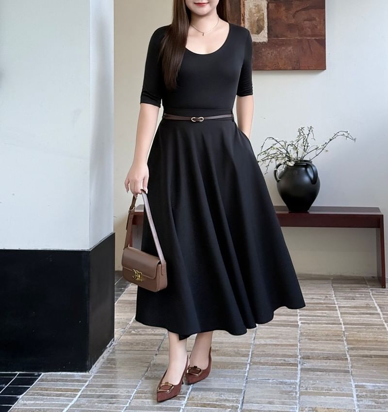 High Waist Plain Maxi A-Line Skirt