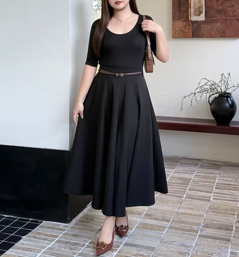 High Waist Plain Maxi A-Line Skirt