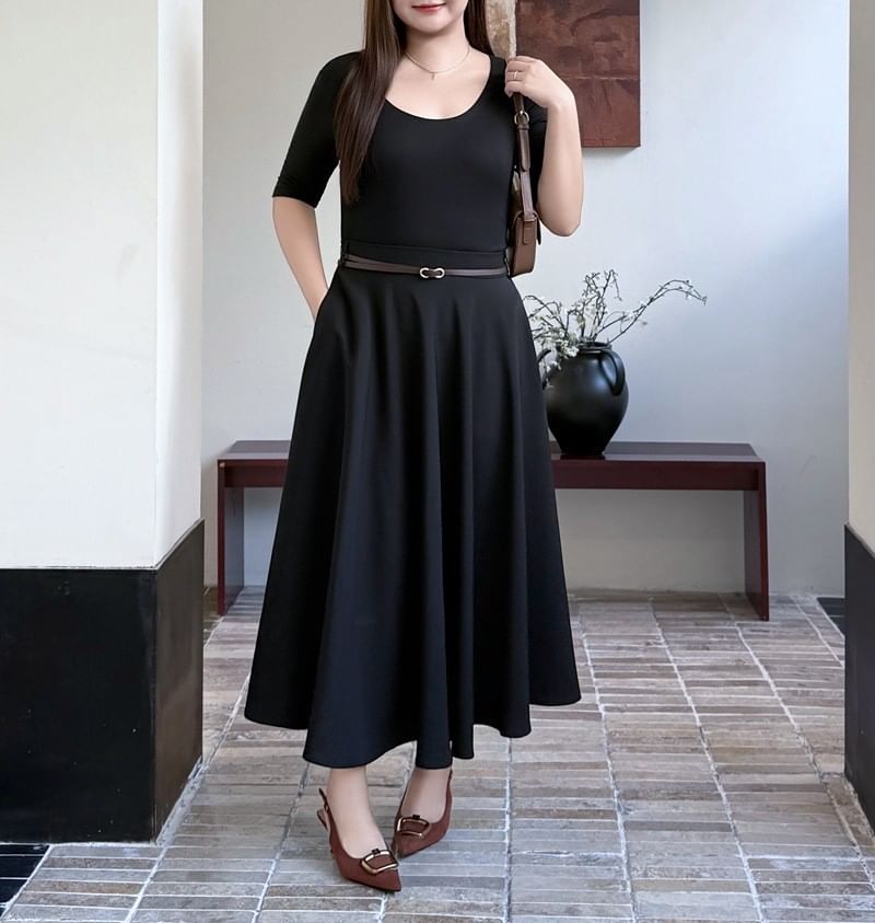 High Waist Plain Maxi A-Line Skirt