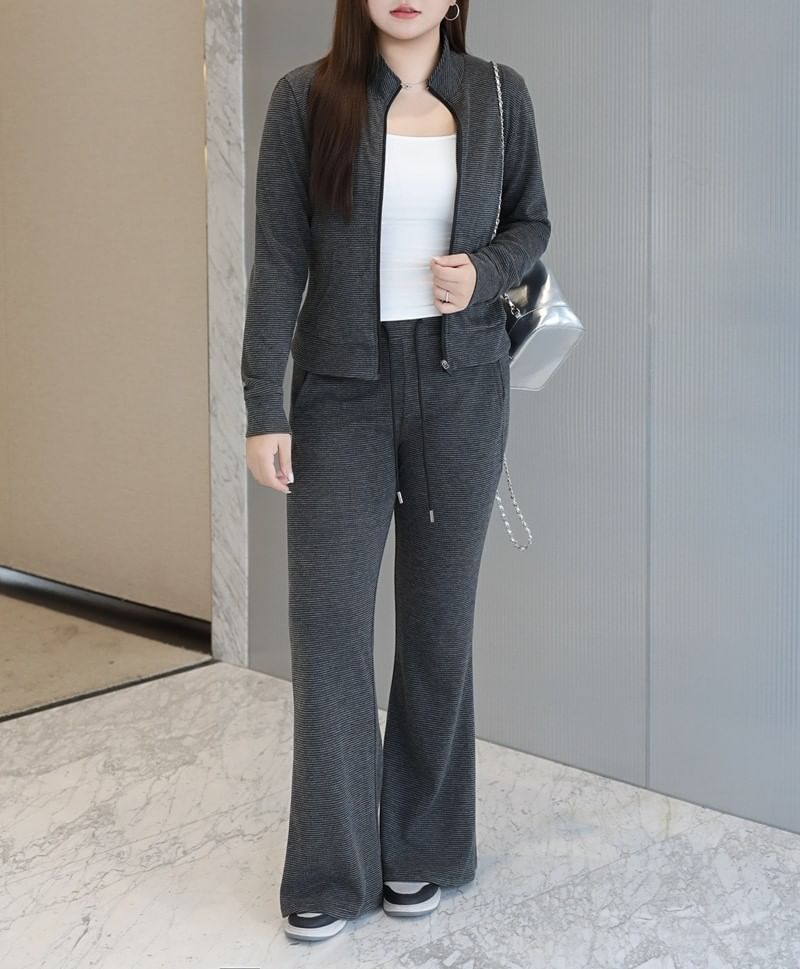 Plain Zip-Up Cardigan / Flared Pants